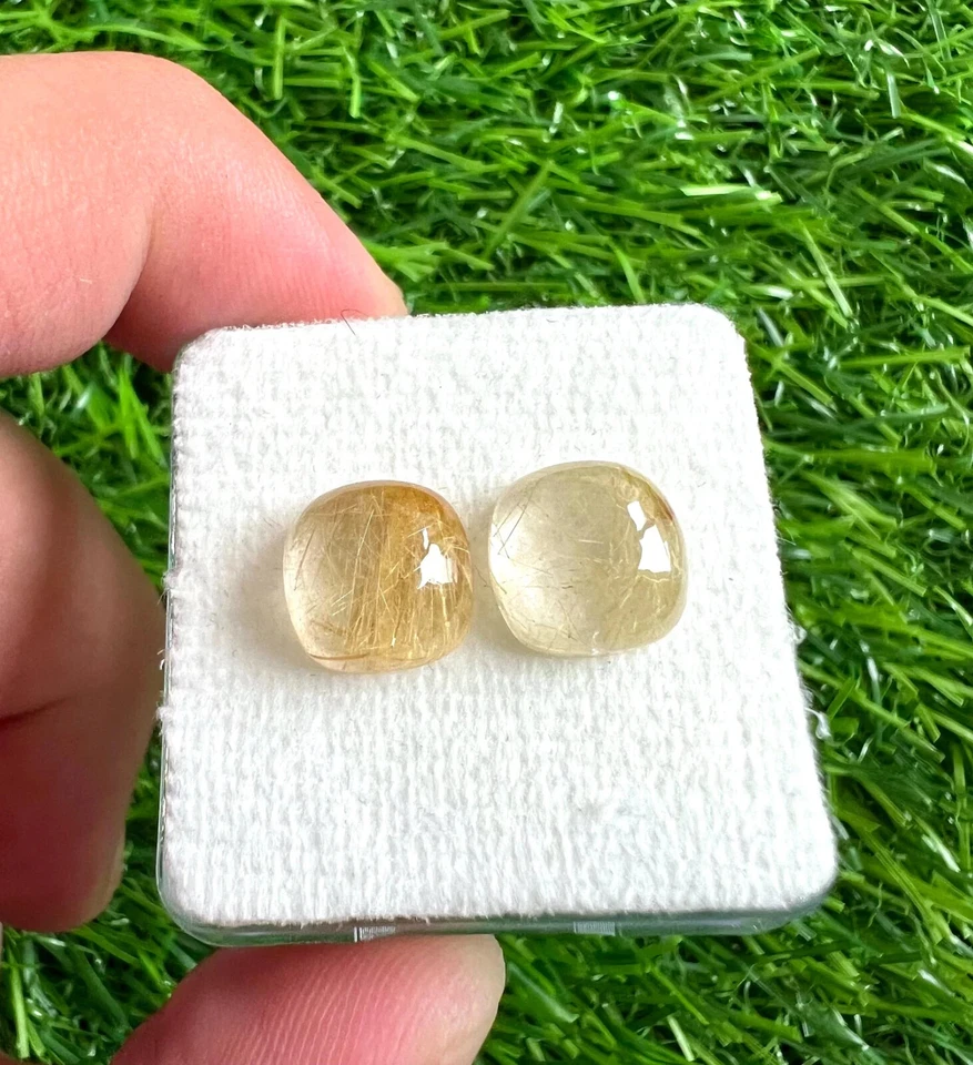 Lote de 5 piezas de piedras preciosas sueltas de cuarzo rutilado dorado natural de 10 mm. Foto 3 de 4