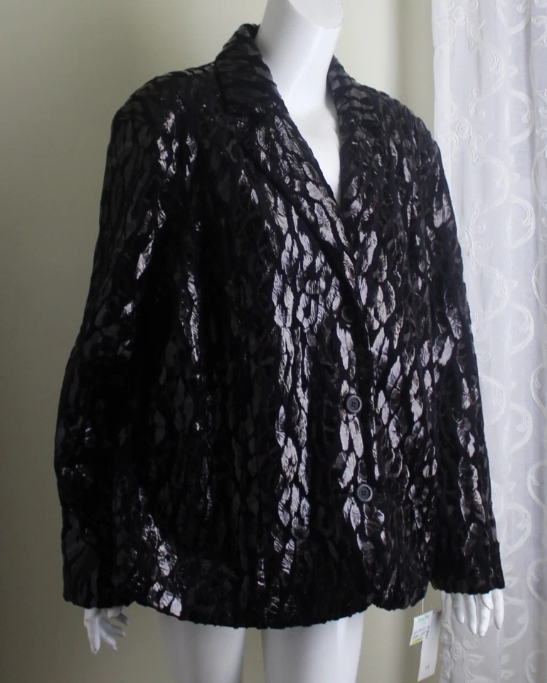 NWT Bamboo Traders Sz 2X SOFT Glam Brown Black Art-Wear Faux-Fur Blazer Jacket - Image 2 of 4