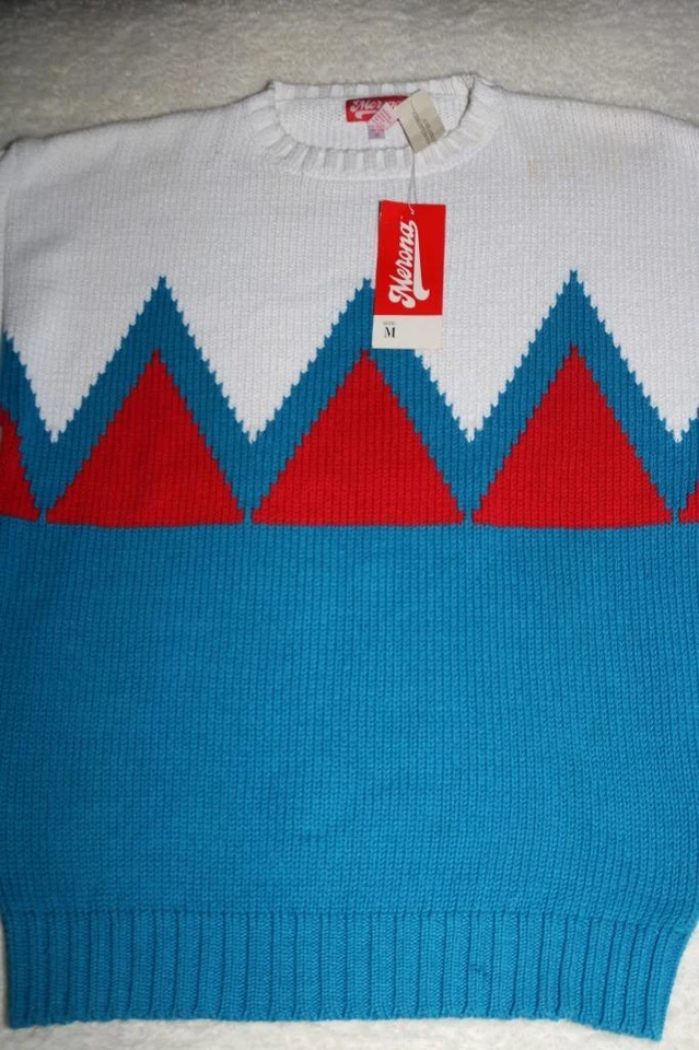 SUDADERA VINTAGE AÑOS 70 MERONA ADULTO HOMBRE TRIPULACIÓN AÑOS 80 AZUL GEOMÉTRICO MEDIO RARA NUEVA Foto 3 de 4