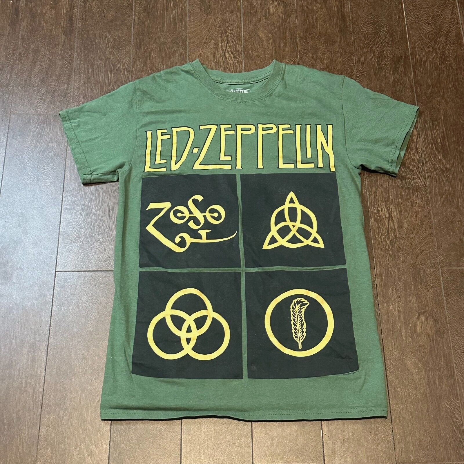Led Zeppelin Symble Led Zeppelin Black Box Symbols Logo Olive Green Tee T… - Gem