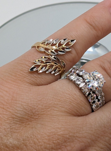 10K Michael Anthony Ring Diamond Cut Bypass Leaf Two Tone 2.2gr Size 9