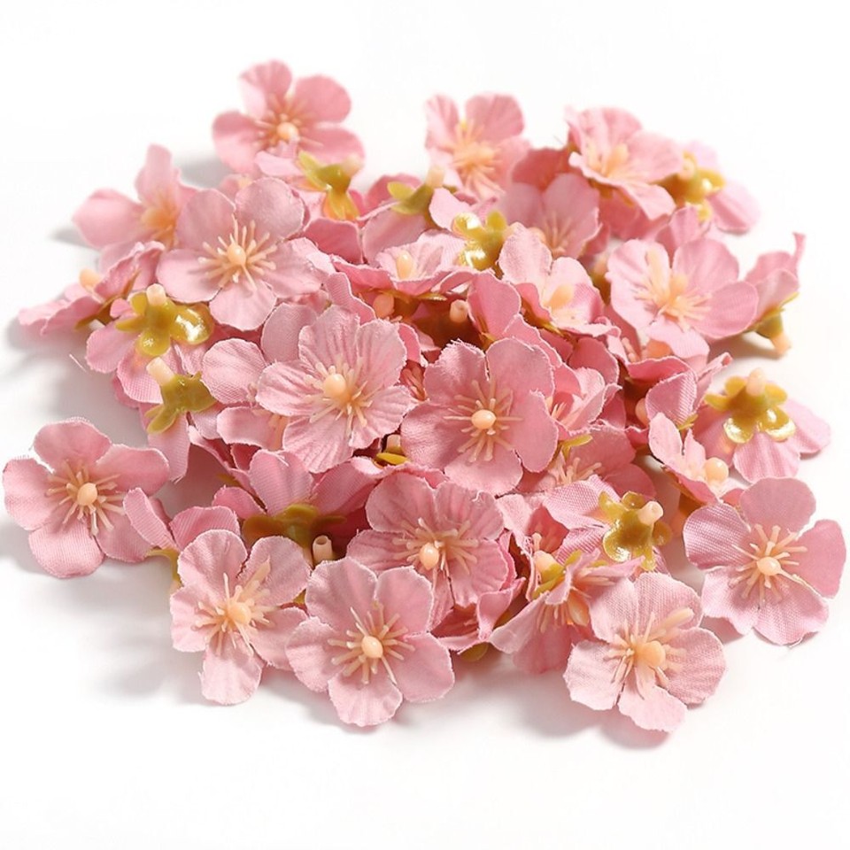 50PCS Mini Artificial Cherry Blossom Head Silk Flower Fake Flower Home