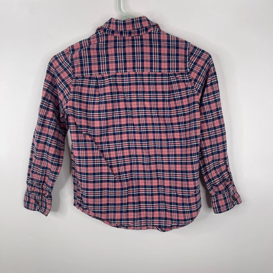 Children's Place Boys Collared Shirt Size 7.8 Plaid Check Long Sleeve Pink - Image 4 of 4