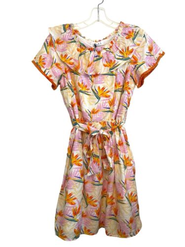 Anthropologie THML Short Sleeve Fit & Flare Dress Size Small Tropical Ruffle NWT