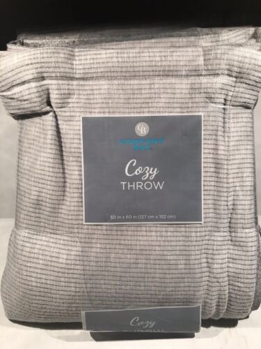 Comfort Bay Cozy Throw Super Soft 50" x 60" Gray & White Striped Polyester New