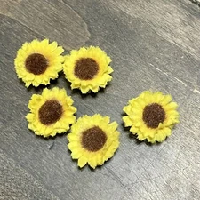 5 Vintage Sun Flower Button Covers Fabric 1”