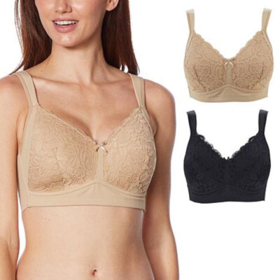 Rhonda Shear2-pack Molded Cup Bra with Back Closure 743-022, Beige/Black,Size 1X