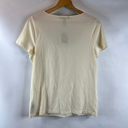 Lauren Ralph Lauren Tee T-Shirt Top Size Large Cream Beaded Round Neck Sheer - Picture 4 of 10