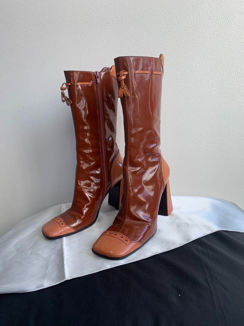 PRADA 90s Rare Patent Leather Boots Size 36 Brown Women's | eBay
