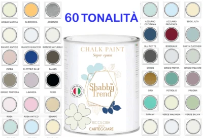 CHALK PAINT CHIC SHABBY BIANCO + 60COLORI Pittura Shabby Chic Vintage ExtraOpaca