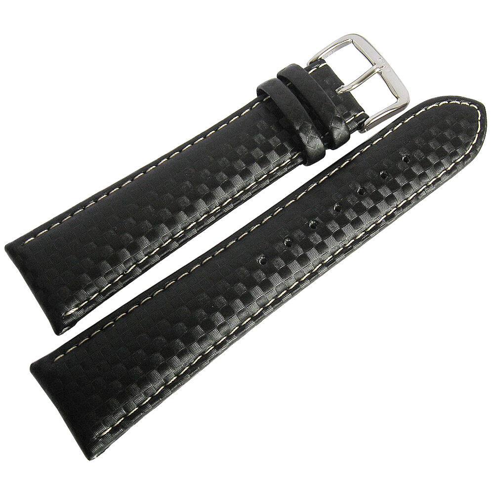 18mm Di-Modell Carbonio Black Leather Carbon Fiber Style German Watch Band Strap
