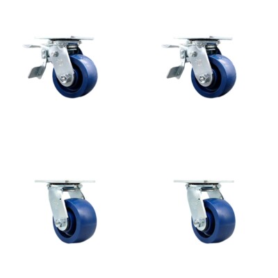 4 Inch Solid Polyurethane Caster Set with Roller Bearings 2 Brake 2 Swivel Lock