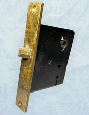 ANTIQUE Cast Iron Hardware Mortise Skeleton Key Lock Door BRASS FACE Kean & Doty