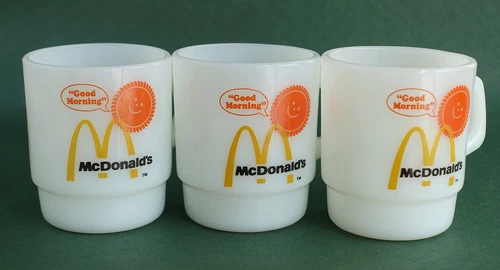 3 Vintage McDonald's Anchor Hocking Fire King Milk Glass Coffee Cup Mugs