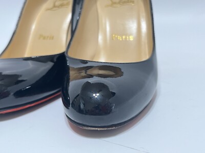 Vtg CHRISTIAN LOUBOUTIN BLACK SIMPLE PUMP 100 PATENT LEATHER HEELS
