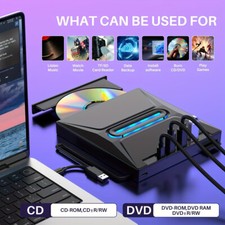 Hub External Drive USB 3.0 Portable Burner CD RW DVD ROM Reader Writer F Windows