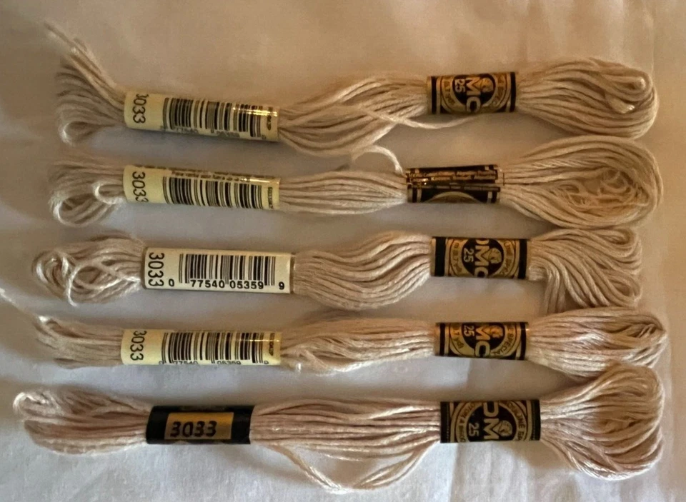 Five Skeins DMC #3033 Very Light Mocha Brown 6-Strand Embroidery Cotton NIP - Image 2 of 3