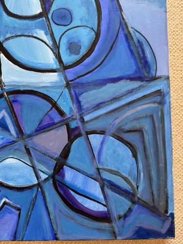 AUFGELISTETES KÜNSTLER Gemälde ABSTRAKTER KUBISMUS Modernist Dr. Benjamin Gross 24" x 30" - Bild 5 von 7