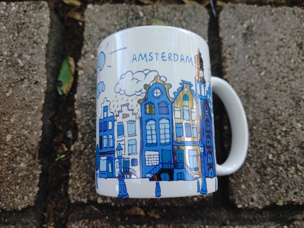 Vintage Amsterdam Netherlands City buildings Ceramic Coffee Cup Mug White 4"