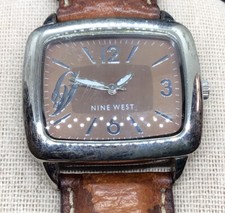 Ladies/Mens Nine West Brown Leather Band Wrist Watch "AS IS" W783