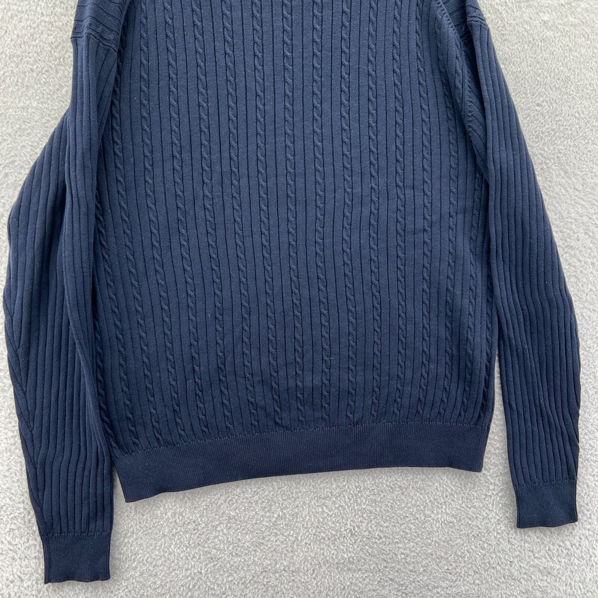 DESCENTE❗未使用品メンズフルジップセーター Descente Sweater Mens Large Blue Long Sleeve Cotton Cable