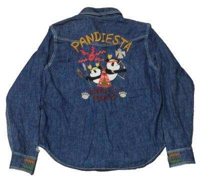 PANDIESTA JAPAN Panda Native Embroidery Pearl Snap Denim Jeans 