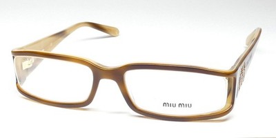 MIU MIU VMU15E 705-101 HAVANA RECTANGULAR SHAPE SHINY LOGO ARMS PRINT EYEGLASSES