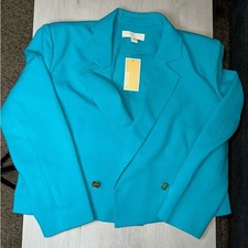 Michael Kors Tile Blue Blazer Jacket Gold Buttons Women Large NWT MSRP 165