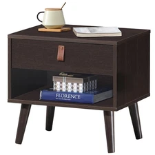 Nightstand Sofa Side End Table Bedside Table w/ Drawer Storage Shelf Wood Legs
