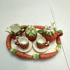 Miniature Tea Set 10 PCS Bunnies, Carrots Easter/Spring D cor. Resin