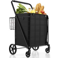 Folding Shopping Cart Jumbo Upgraded Utility Grocery Cart w/ Waterproof Liner