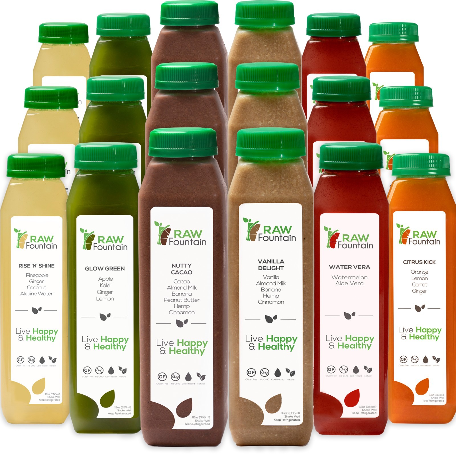 RAW Fountain Juice Cleanse Detox Cold Pressed, PROTEIN, All Natural 1,3,5,7 Day