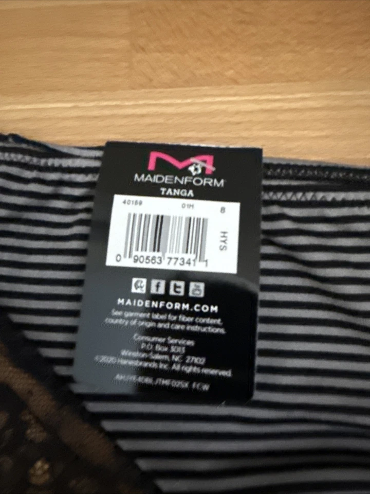 2X-Maidenform Comfort Devotion Encaje Espalda Tanga Panty Negro Rayas Talla XL/8 NUEVO CON ETIQUETAS Foto 3 de 4