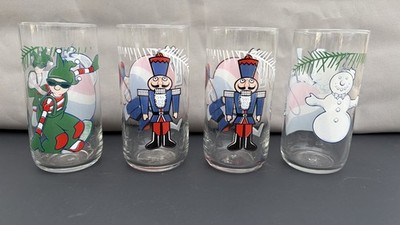 Vintage Pepsi Christmas Holiday Character Glasses Elf Nutcracker Snowman 80s-90s