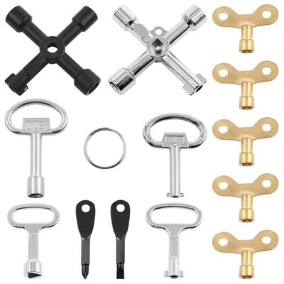 13 Pcs Utility Keys Kit Plumbers Key Tool Set 4 Way Service Cross Key, Triangle