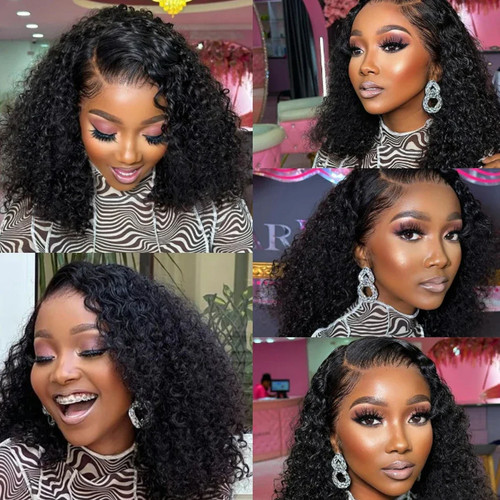 Glueless Wigs Human Hair Wear And Go kinky Curly Brazilian Hair Plucked Precut - Picture 6 of 12
