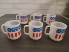 Set Of 6 Vintage Glasbake Patriotic Milkglass Mugs