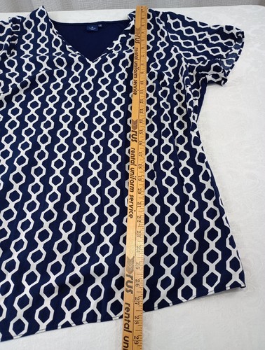 Kaari Blouse Women's Size 1X Blue Geometric Short Sleeve Lightweight Asymmetric - Picture 9 of 11