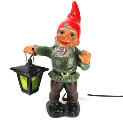 HEISSNER Keramik Figur mit Lampe / Laterne TOMTE Zwerg Wichtel W. Germany 42,5cm