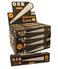 OCB Unbleached 1¼ Rolling Cones | 32 Pack Display | Natural Acacia Gum 
