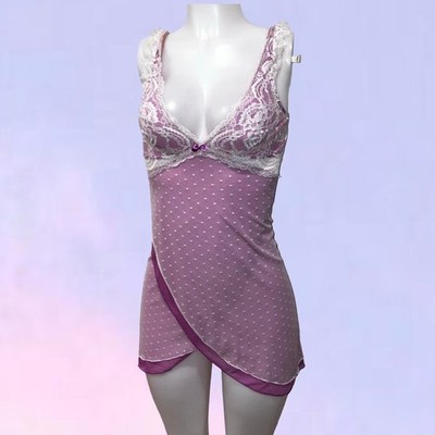 Vintage 90s y2k lilac polka lingerie slip dress lacey