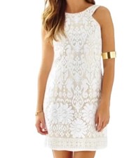 Lilly Pulitzer White Lace Sheath Dress Sleeveless Seahorse Coastal Cocktail