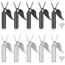 10 Pieces Urn Necklace for Ashes Cylinder Cremation Jewelry with Angel Wing C...