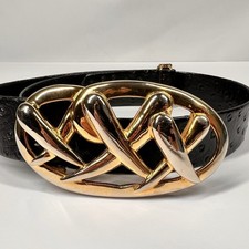 Vintage Mimi di N Belt 1986 Triple X Gold Tone Faux Ostrich Adjustable Up to 34