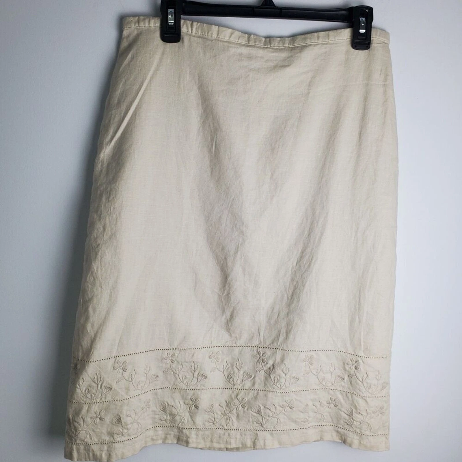 Vintage NWT Old Navy 100% Linen Cream Midi Skirt Size 10