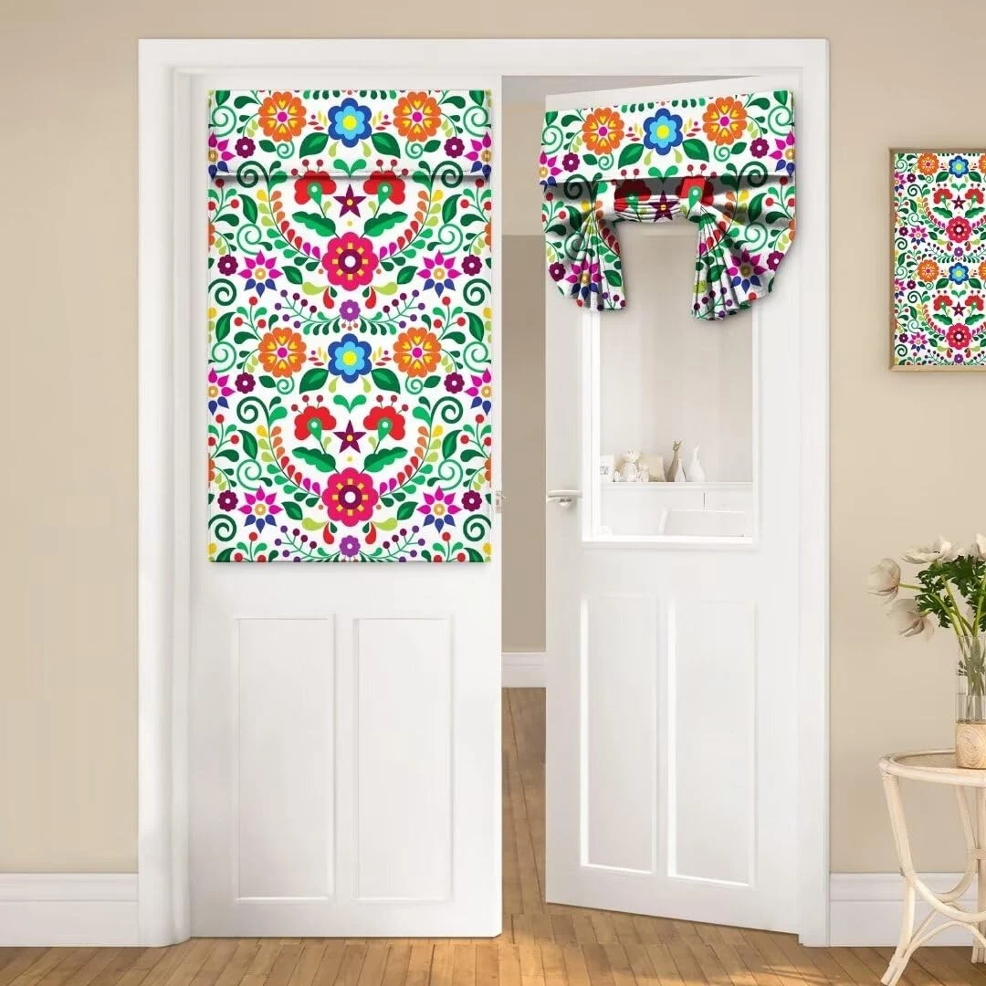 Door Curtains for Windows, Abstract Floral Boho Mexican Folk Art Flower Print...