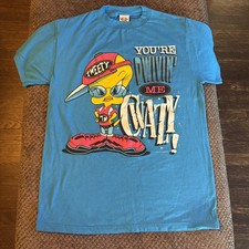 VTG 1997 Looney Tunes Tweety Bird "Dwivin  Me Cwazy " Brat T-Shirt Teal Adult M