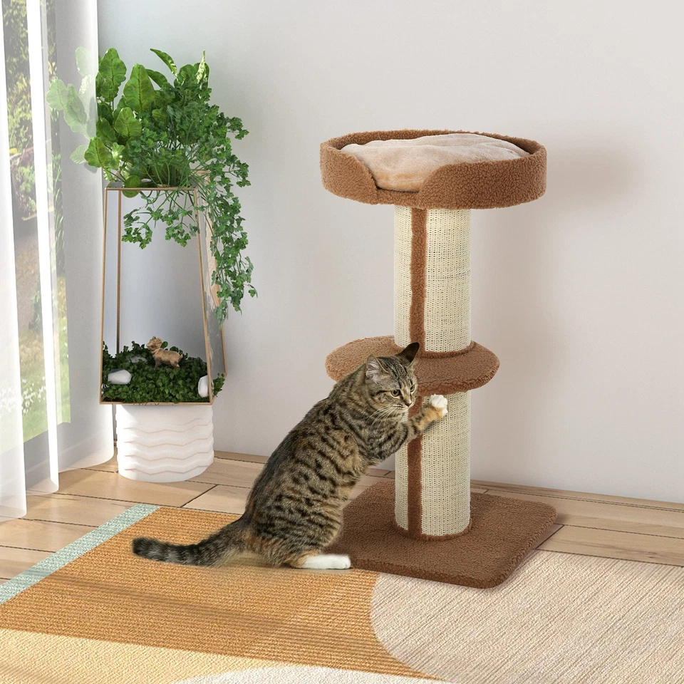 PawHut Katzenbaum Spielbaum Kratzstamm mit Plattform Sisal Plüsch 3 Farbe