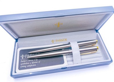 NOS Parker 45 Vintage Steel Ballpoint Pen & Mechanical Pencil Set Box