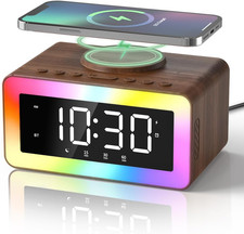 Alarm Clock with Wireless Charging, Bluetooth Speaker, White/Brown Noise Sound M